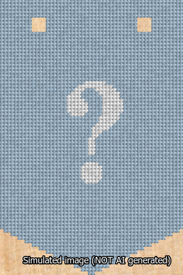 A simulated image of the stitched needlepoint design: Banner 13m Pointed Question White on Light Blue. Not A.I. generated.