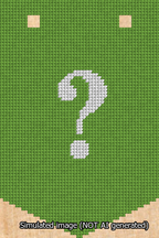 A simulated image of the stitched needlepoint design: Banner 13m Pointed Question White on Light Green. Not A.I. generated.