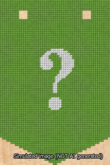 A simulated image of the stitched needlepoint design: Banner 13m Pointed Question White on Light Green. Not A.I. generated.