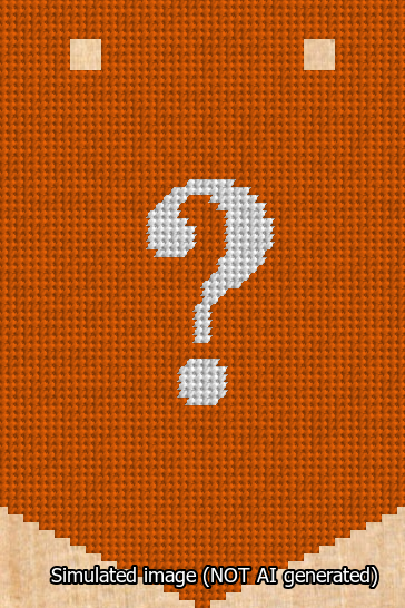 A simulated image of the stitched needlepoint design: Banner 13m Pointed Question White on Orange. Not A.I. generated.