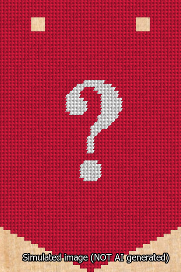 A simulated image of the stitched needlepoint design: Banner 13m Pointed Question White on Red. Not A.I. generated.