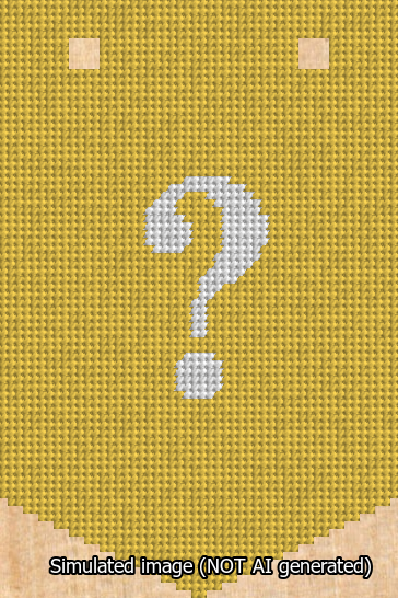 A simulated image of the stitched needlepoint design: Banner 13m Pointed Question White on Yellow. Not A.I. generated.