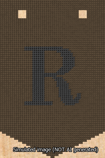 A simulated image of the stitched needlepoint design: Banner 13m Pointed R Black on Brown. Not A.I. generated.