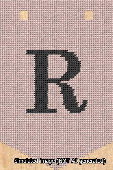 A simulated image of the stitched needlepoint design: Banner 13m Pointed R Black on Pink. Not A.I. generated.