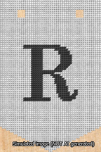A simulated image of the stitched needlepoint design: Banner 13m Pointed R Black on White. Not A.I. generated.