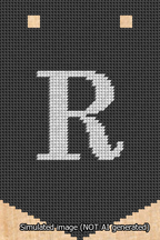 A simulated image of the stitched needlepoint design: Banner 13m Pointed R White on Black. Not A.I. generated.