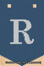 A simulated image of the stitched needlepoint design: Banner 13m Pointed R White on Blue. Not A.I. generated.