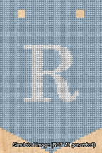 A simulated image of the stitched needlepoint design: Banner 13m Pointed R White on Light Blue. Not A.I. generated.