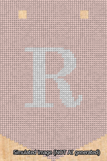 A simulated image of the stitched needlepoint design: Banner 13m Pointed R White on Pink. Not A.I. generated.