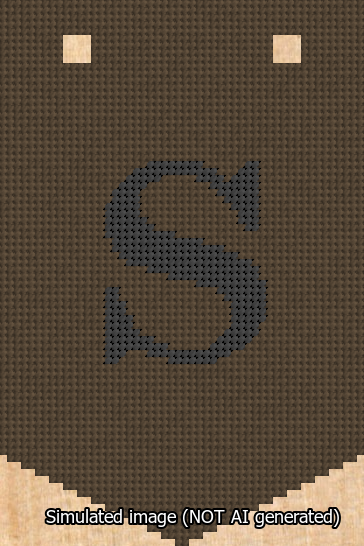 A simulated image of the stitched needlepoint design: Banner 13m Pointed S Black on Brown. Not A.I. generated.