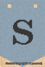A simulated image of the stitched needlepoint design: Banner 13m Pointed S Black on Light Blue. Not A.I. generated.