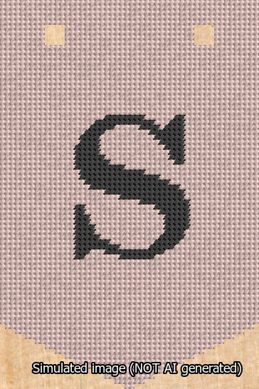A simulated image of the stitched needlepoint design: Banner 13m Pointed S Black on Pink. Not A.I. generated.