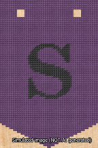 A simulated image of the stitched needlepoint design: Banner 13m Pointed S Black on Purple. Not A.I. generated.