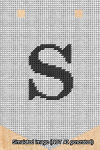 A simulated image of the stitched needlepoint design: Banner 13m Pointed S Black on White. Not A.I. generated.