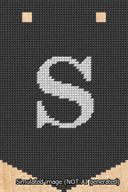 A simulated image of the stitched needlepoint design: Banner 13m Pointed S White on Black. Not A.I. generated.