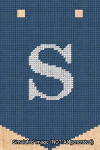 A simulated image of the stitched needlepoint design: Banner 13m Pointed S White on Blue. Not A.I. generated.