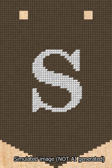 A simulated image of the stitched needlepoint design: Banner 13m Pointed S White on Brown. Not A.I. generated.