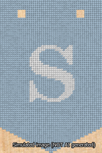 A simulated image of the stitched needlepoint design: Banner 13m Pointed S White on Light Blue. Not A.I. generated.