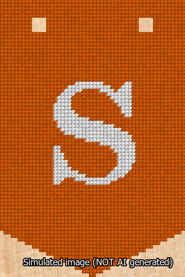 A simulated image of the stitched needlepoint design: Banner 13m Pointed S White on Orange. Not A.I. generated.