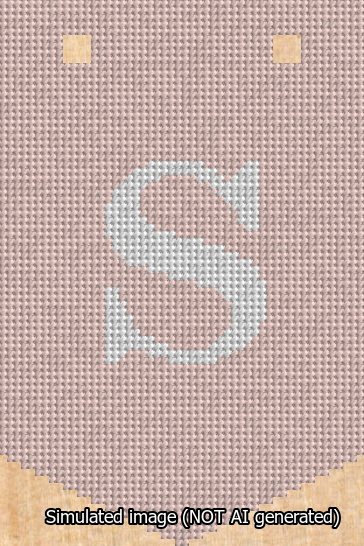 A simulated image of the stitched needlepoint design: Banner 13m Pointed S White on Pink. Not A.I. generated.