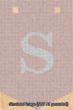 A simulated image of the stitched needlepoint design: Banner 13m Pointed S White on Pink. Not A.I. generated.
