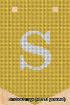 A simulated image of the stitched needlepoint design: Banner 13m Pointed S White on Yellow. Not A.I. generated.