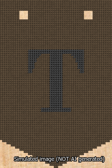 A simulated image of the stitched needlepoint design: Banner 13m Pointed T Black on Brown. Not A.I. generated.