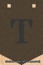 A simulated image of the stitched needlepoint design: Banner 13m Pointed T Black on Brown. Not A.I. generated.