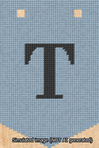 A simulated image of the stitched needlepoint design: Banner 13m Pointed T Black on Light Blue. Not A.I. generated.