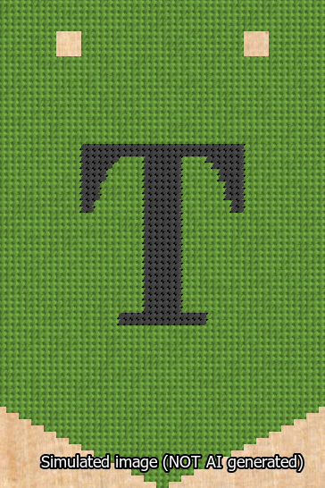 A simulated image of the stitched needlepoint design: Banner 13m Pointed T Black on Light Green. Not A.I. generated.