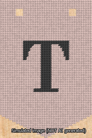 A simulated image of the stitched needlepoint design: Banner 13m Pointed T Black on Pink. Not A.I. generated.
