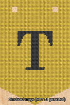 A simulated image of the stitched needlepoint design: Banner 13m Pointed T Black on Yellow. Not A.I. generated.