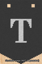 A simulated image of the stitched needlepoint design: Banner 13m Pointed T White on Black. Not A.I. generated.