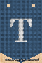 A simulated image of the stitched needlepoint design: Banner 13m Pointed T White on Blue. Not A.I. generated.