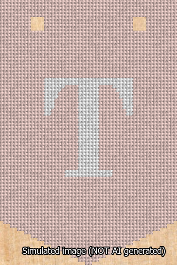 A simulated image of the stitched needlepoint design: Banner 13m Pointed T White on Pink. Not A.I. generated.