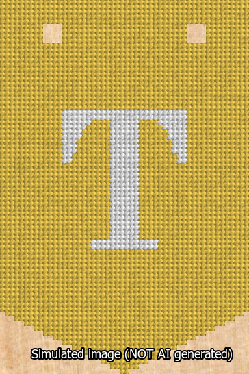 A simulated image of the stitched needlepoint design: Banner 13m Pointed T White on Yellow. Not A.I. generated.