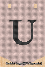 A simulated image of the stitched needlepoint design: Banner 13m Pointed U Black on Pink. Not A.I. generated.