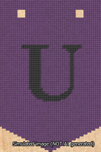 A simulated image of the stitched needlepoint design: Banner 13m Pointed U Black on Purple. Not A.I. generated.