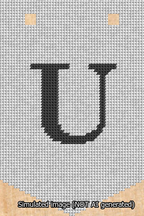 A simulated image of the stitched needlepoint design: Banner 13m Pointed U Black on White. Not A.I. generated.