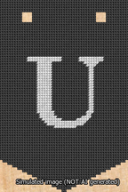 A simulated image of the stitched needlepoint design: Banner 13m Pointed U White on Black. Not A.I. generated.