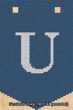 A simulated image of the stitched needlepoint design: Banner 13m Pointed U White on Blue. Not A.I. generated.