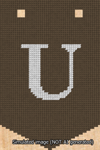 A simulated image of the stitched needlepoint design: Banner 13m Pointed U White on Brown. Not A.I. generated.