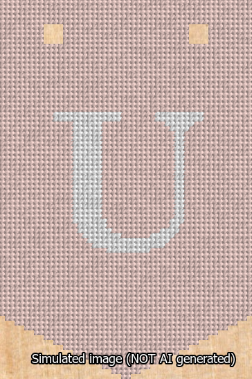 A simulated image of the stitched needlepoint design: Banner 13m Pointed U White on Pink. Not A.I. generated.