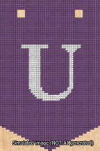A simulated image of the stitched needlepoint design: Banner 13m Pointed U White on Purple. Not A.I. generated.