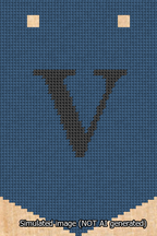 A simulated image of the stitched needlepoint design: Banner 13m Pointed V Black on Blue. Not A.I. generated.