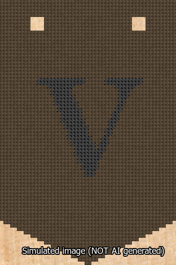 A simulated image of the stitched needlepoint design: Banner 13m Pointed V Black on Brown. Not A.I. generated.
