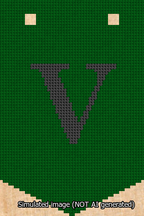 A simulated image of the stitched needlepoint design: Banner 13m Pointed V Black on Green. Not A.I. generated.