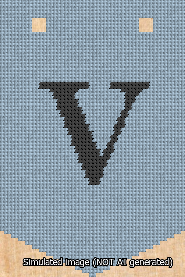 A simulated image of the stitched needlepoint design: Banner 13m Pointed V Black on Light Blue. Not A.I. generated.