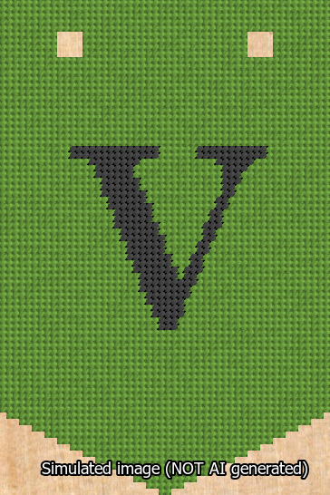 A simulated image of the stitched needlepoint design: Banner 13m Pointed V Black on Light Green. Not A.I. generated.