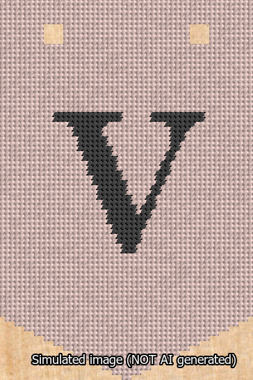 A simulated image of the stitched needlepoint design: Banner 13m Pointed V Black on Pink. Not A.I. generated.